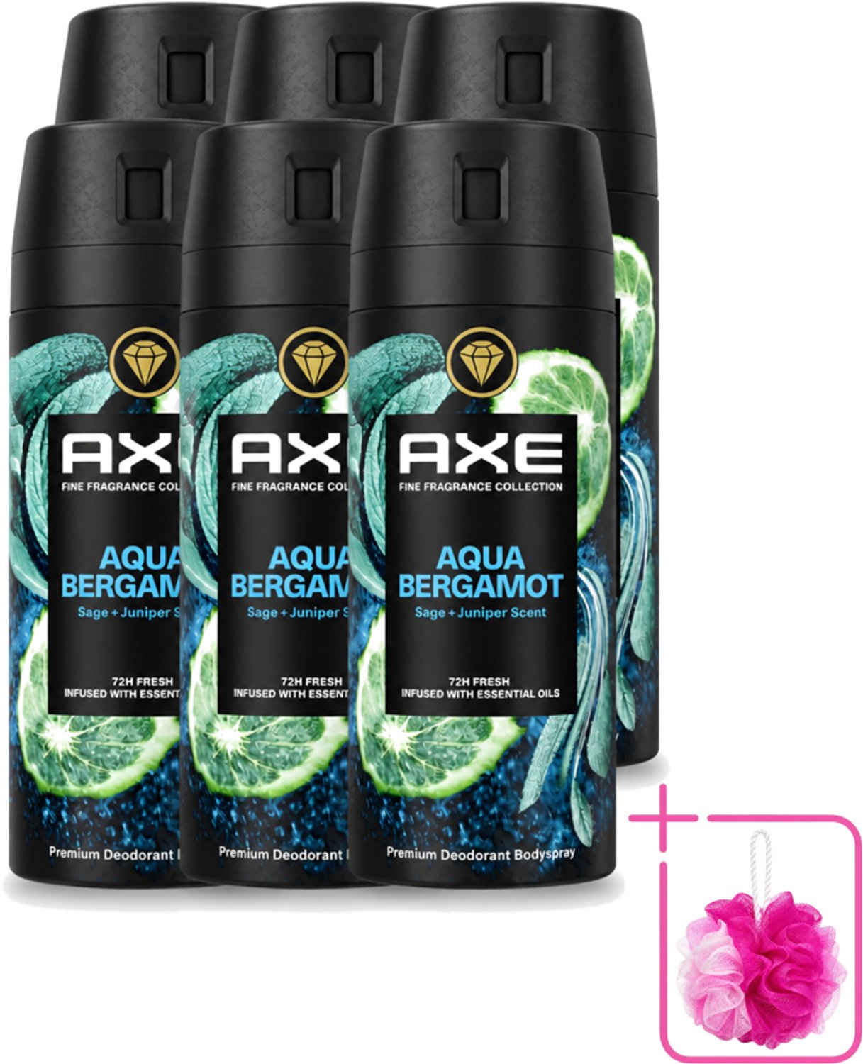 6 x Axe - Deodorant Bodyspray - 72hrs Fresh - Aqua Bergamot - Sage & Juniper - 150 ml - Bulkverpakking - Deodorant - Bodyspray