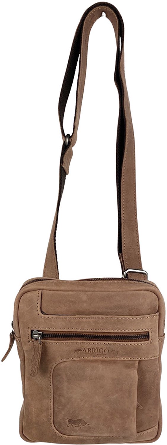 Unisex Schoudertas Crossbody Tas - Soepel Rundleer - Verstelbare Schouderriem - Taupe