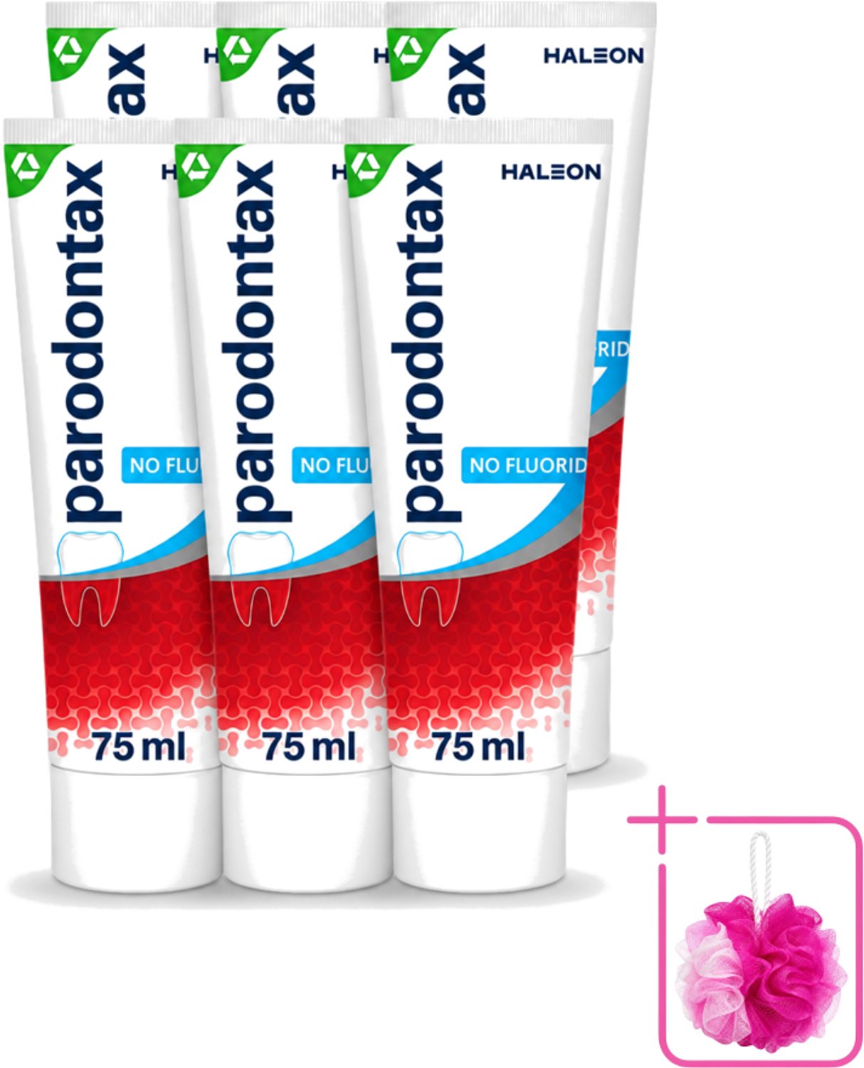 6 x Parodontax - Tandpasta - Fluoride Vrij - 75ml - Bulkverpakking - Tandpasta fluoride vrij - Douchemop - Mondgezondheid