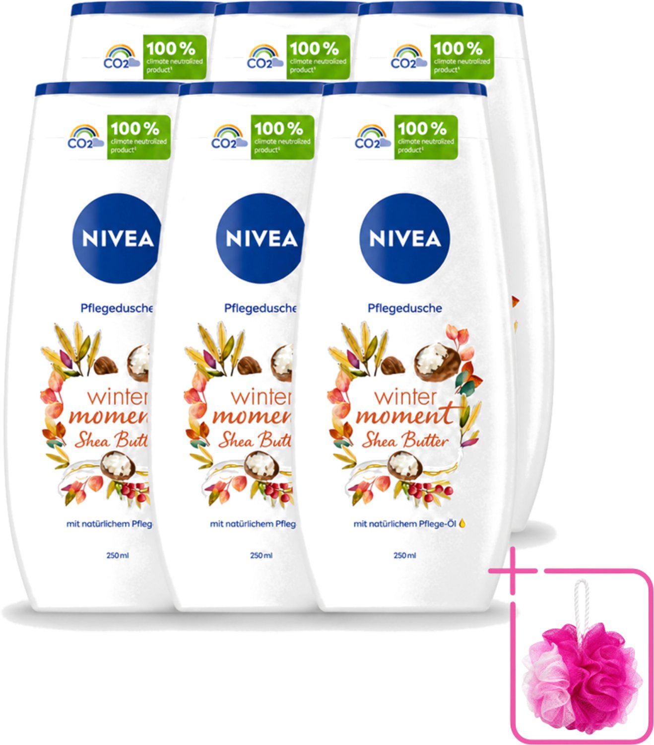6 x Nivea - Douchegel - Winter Moment Shea Butter - 250 ml - Bulkverpakking - Douchegel winter - Douchemop - Sheaboter douchegel