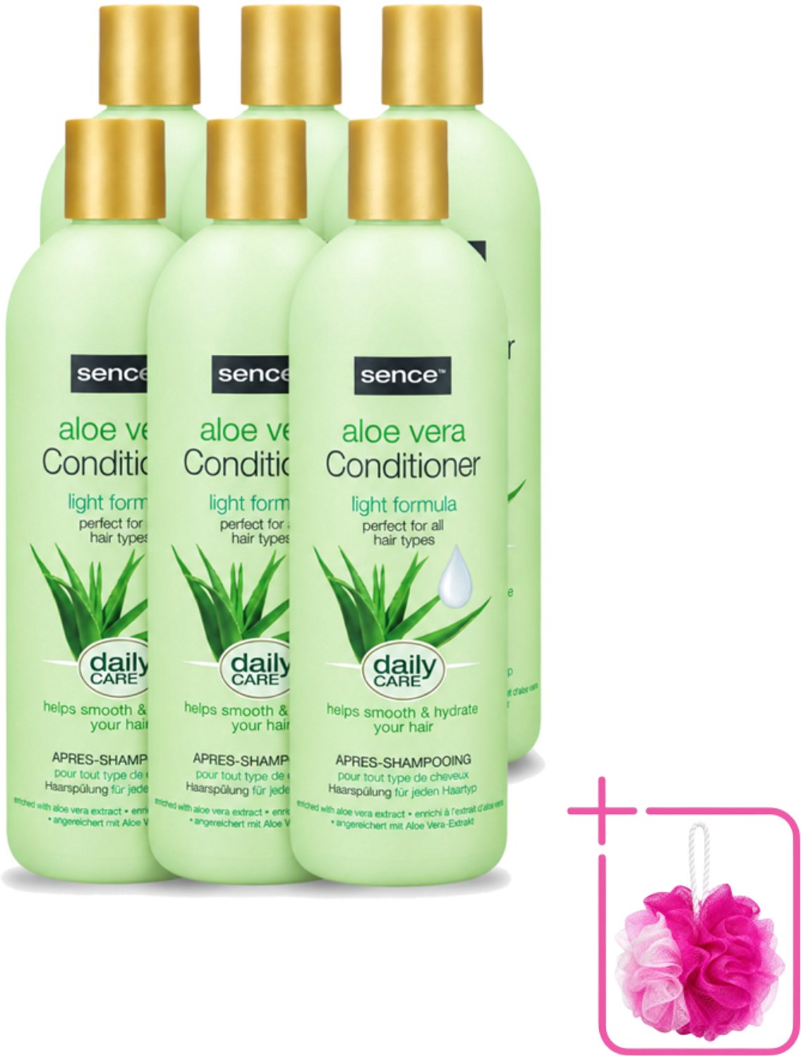 6 x Sence - Aloë Vera - Conditioner - Hydraterend - 400 ml - Bulkverpakking - Aloë vera conditioner - Douchemop - Haarhydrateren