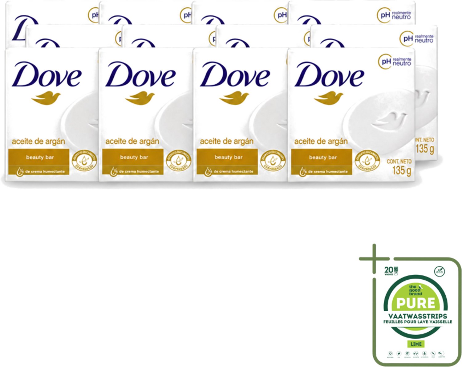 12 x Dove - Zeep - Arganolie - Verzorgend en hydraterend - 135 g - Grootverpakking - Vaatwasstrips - Zeep - Arganolie - Hydratatie - Huid Verzorging - Zachte Huid