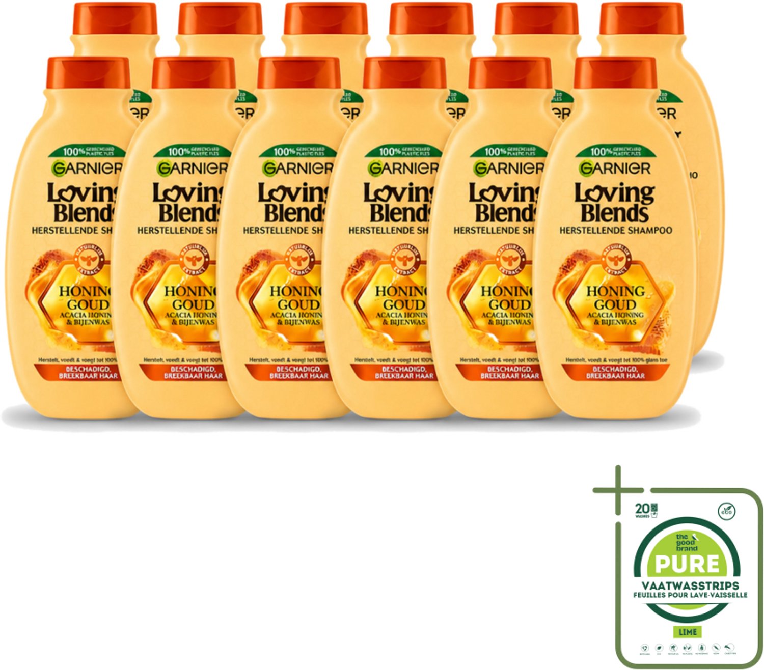 12 x Garnier - Loving Blends - Shampoo - Honing Goud - Beschadigd & Breekbaar Haar - 300 ml - Grootverpakking - Vaatwasstrips - Haar Herstellen - Haar Beschermen - Honing Shampoo - Beschadigd Haar - Breekbaar Haar