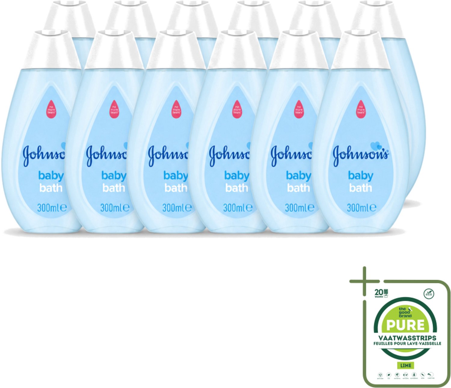 12 x Johnson's - Baby Bath - Puur & Zacht - 300 ml - Grootverpakking - Vaatwasstrips - Babybad - Babyzeep - Zachte Badzeep - Gevoelige Huid - Babyhuid