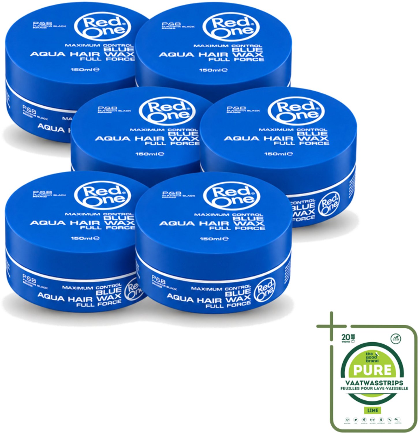 6 x Red One - Haarwax - Blue - Aqua Hair Wax - Voor Sterke Hold & Glanzende Finish - 150 ml - Grootverpakking - Haarwax - Krachtige Houding - Glanzende Finish - Waterbasis - Haartype