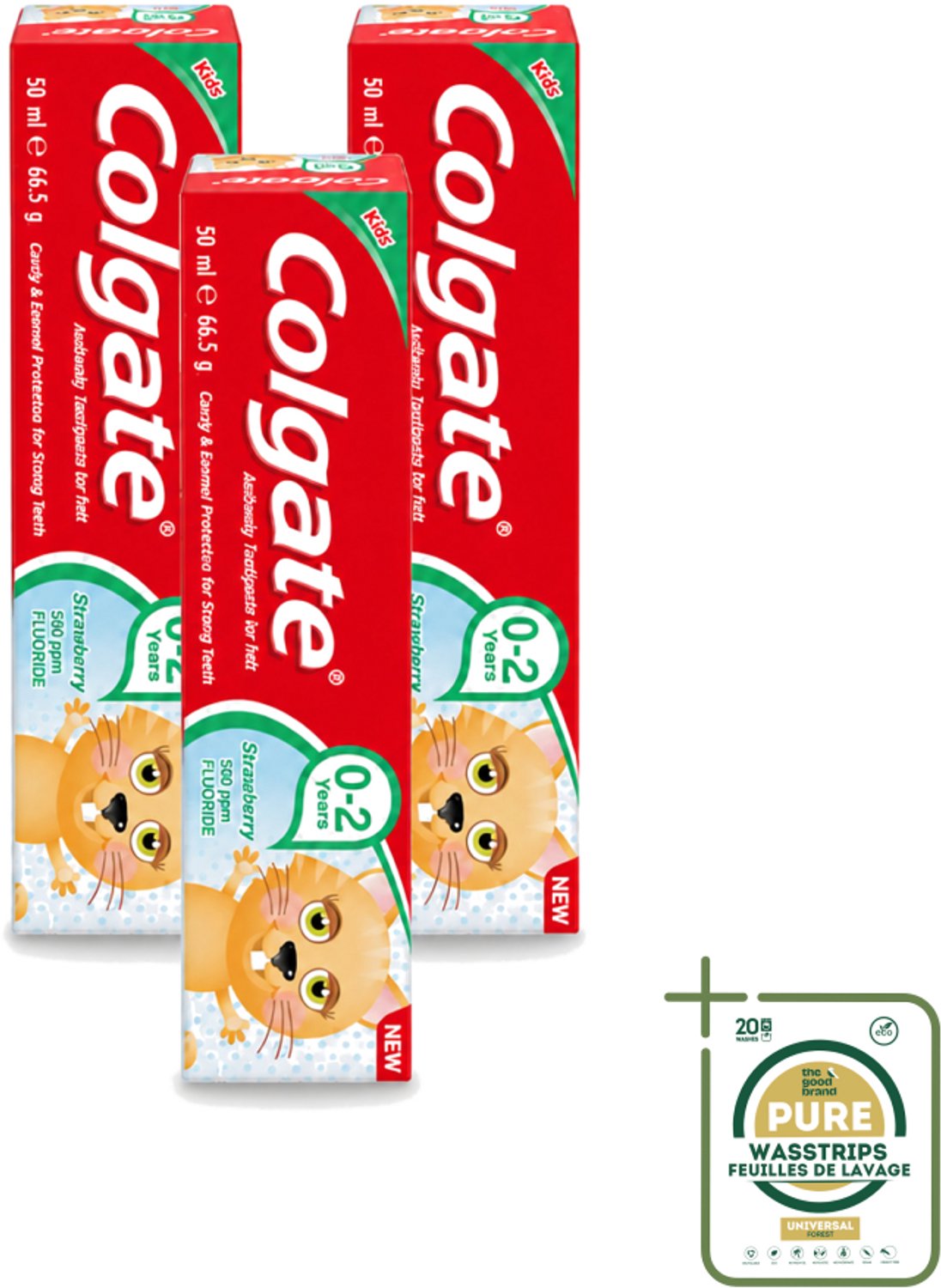 3 x Colgate - Aardbeismaak - Kindertandpasta - Voor 0 tot 2 jaar oud - 50ml - Wasstrips - Baby Tandenpoetsen - Kindertandpasta - Aardbeismaak - Melkgebit - Gaatjes Voorkomen
