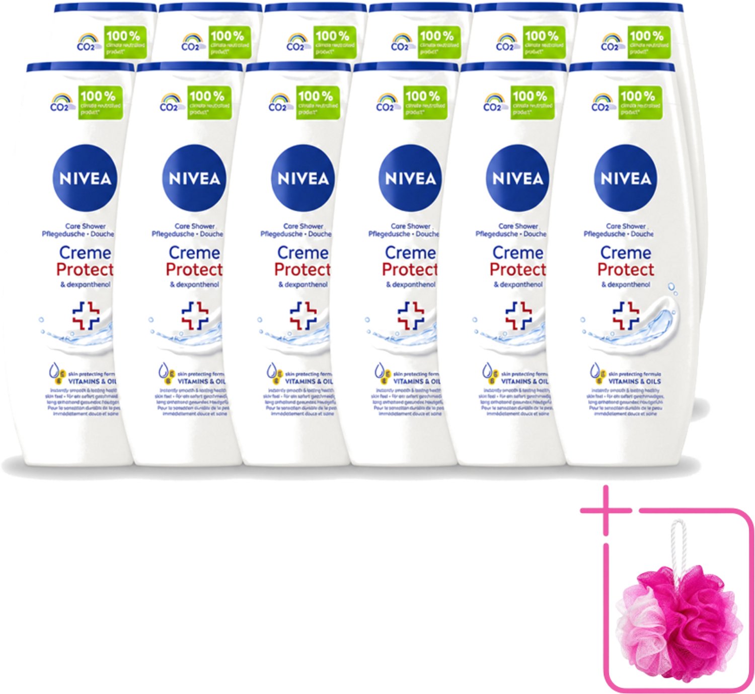 12 x Nivea - Douchegel - Crème Protect & Dexpantenol - Unieke Nivea Crème Geur - 250 ml - Bulkverpakking - Douchegel - Douchemop - Huidverzorging