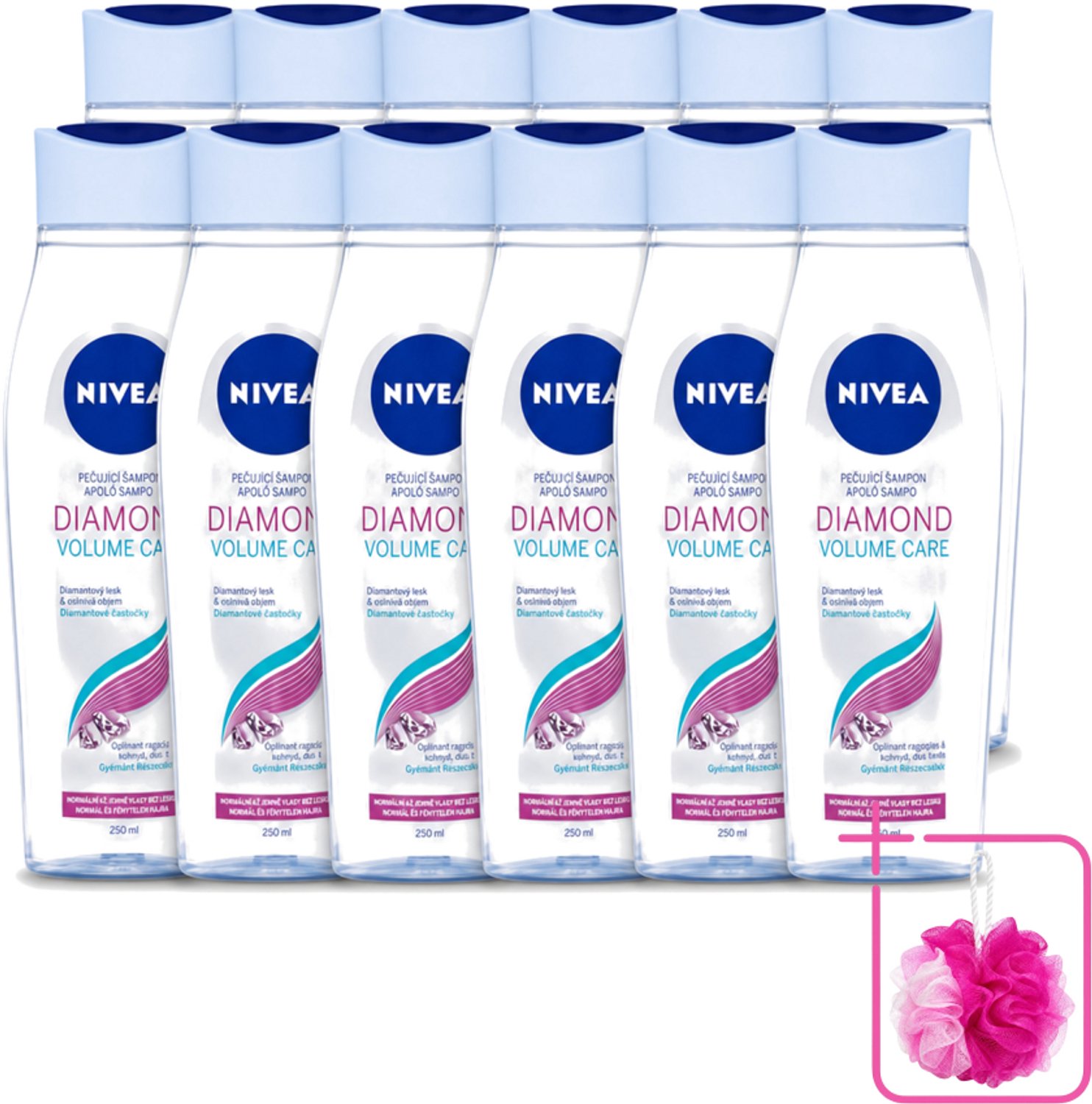 12 x Nivea - Diamond Volume Care Shampoo - 250 ml - Bulkverpakking - Volume haar - Douchemop - Glans haar