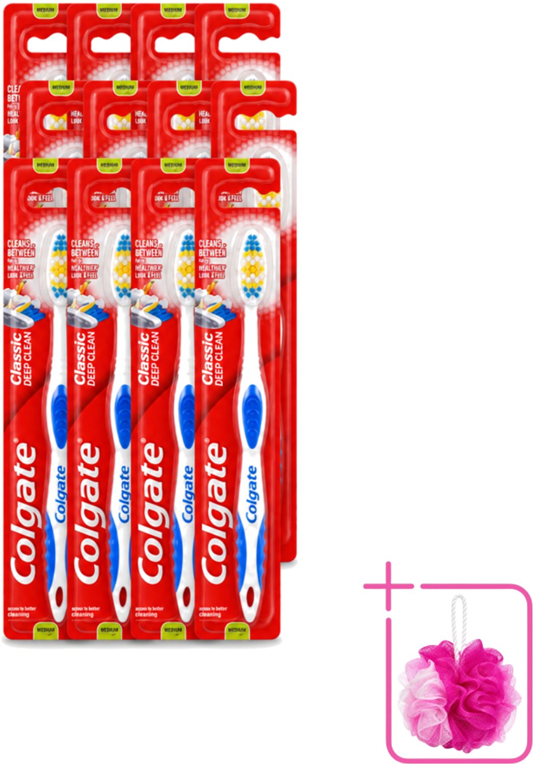12 x Colgate - Tandenborstel - Classic Deep Clean Medium - 1 Tandenborstel - Bulkverpakking - Tandenborstel - Douchemop - Mondhygiëne