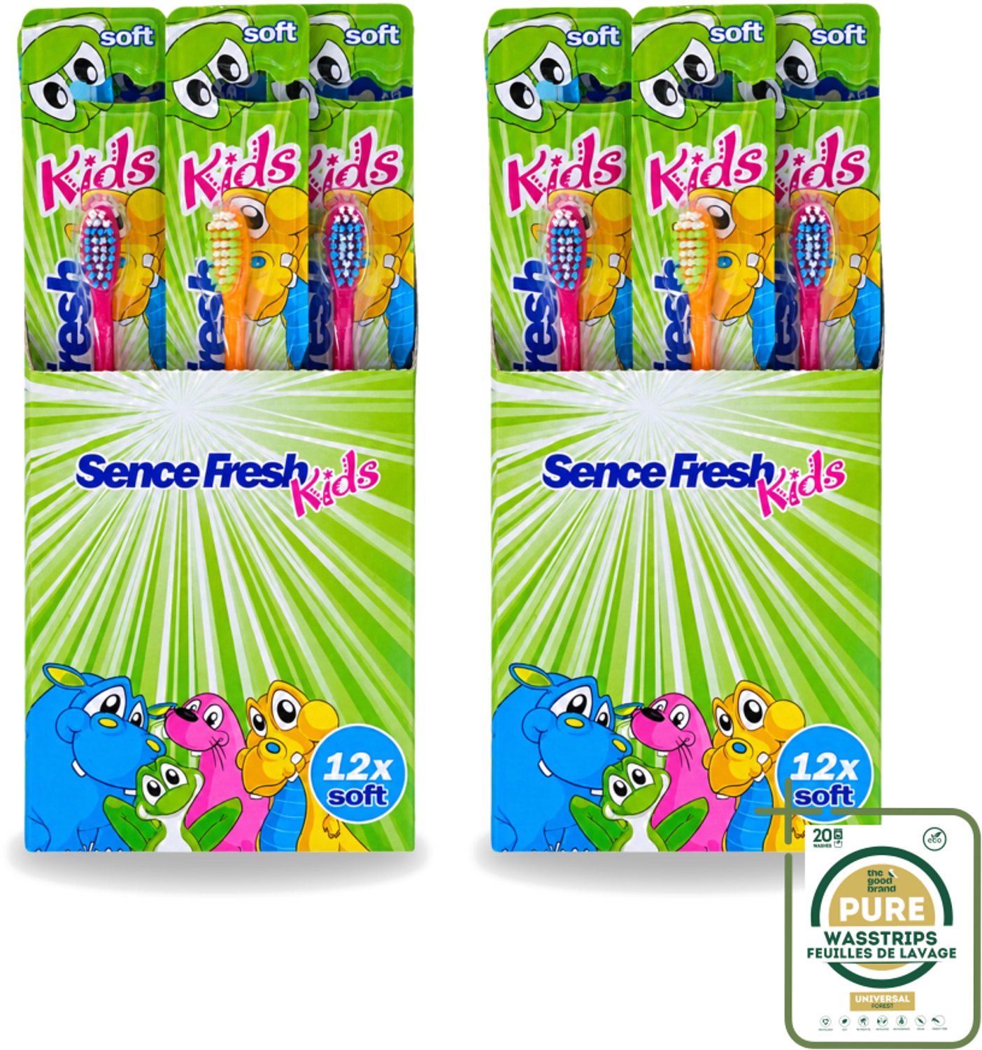 2 x Sence - Fresh Kids Soft - Tandenborstels - Zacht - 12 Tandenborstels - Wasstrips - Tandenborstels Voor Kinderen - Zachte Tandenborstels - Kindertandenborstels - Tandenborstel Voor Kinderen - Gezonde Mondhygiëne