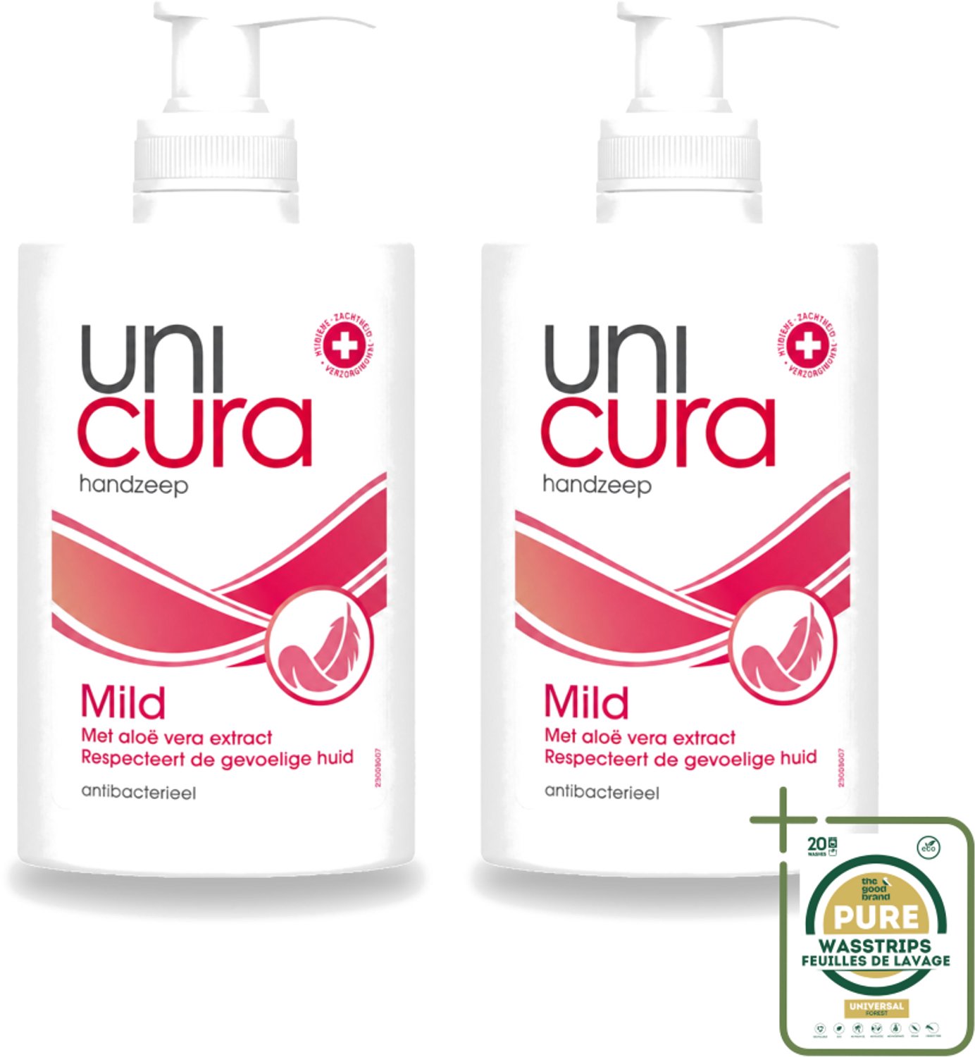 2 x Unicura - Vloeibare Zeep Mild - Verzachtend - 250 ml - Wasstrips - Handzeep - Antibacterieel - Milde Handzeep - Handen Reinigen - Hygiëne