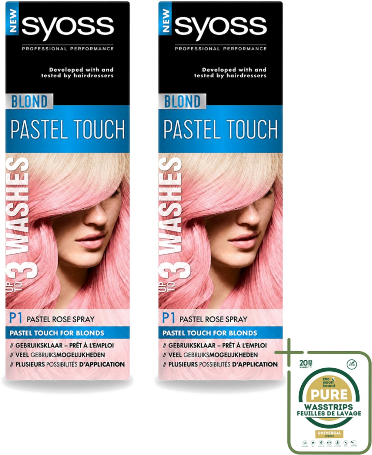 2 x Syoss Color Blond Pastel Touch P1 Pastel Rose - Haarverf Spray - Pastel Rose - Wasstrips - Haarverf Spray - Pastel Rose - Blond - Salonplex Technologie - Haarverf