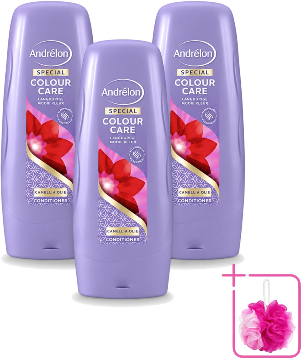 3 x Andrélon - Colour Care - Camellia Olie - Conditioner - Kleurbehoud - 300 ml - Bulkverpakking - Kleurbehoud - Douchemop - Haarkleur