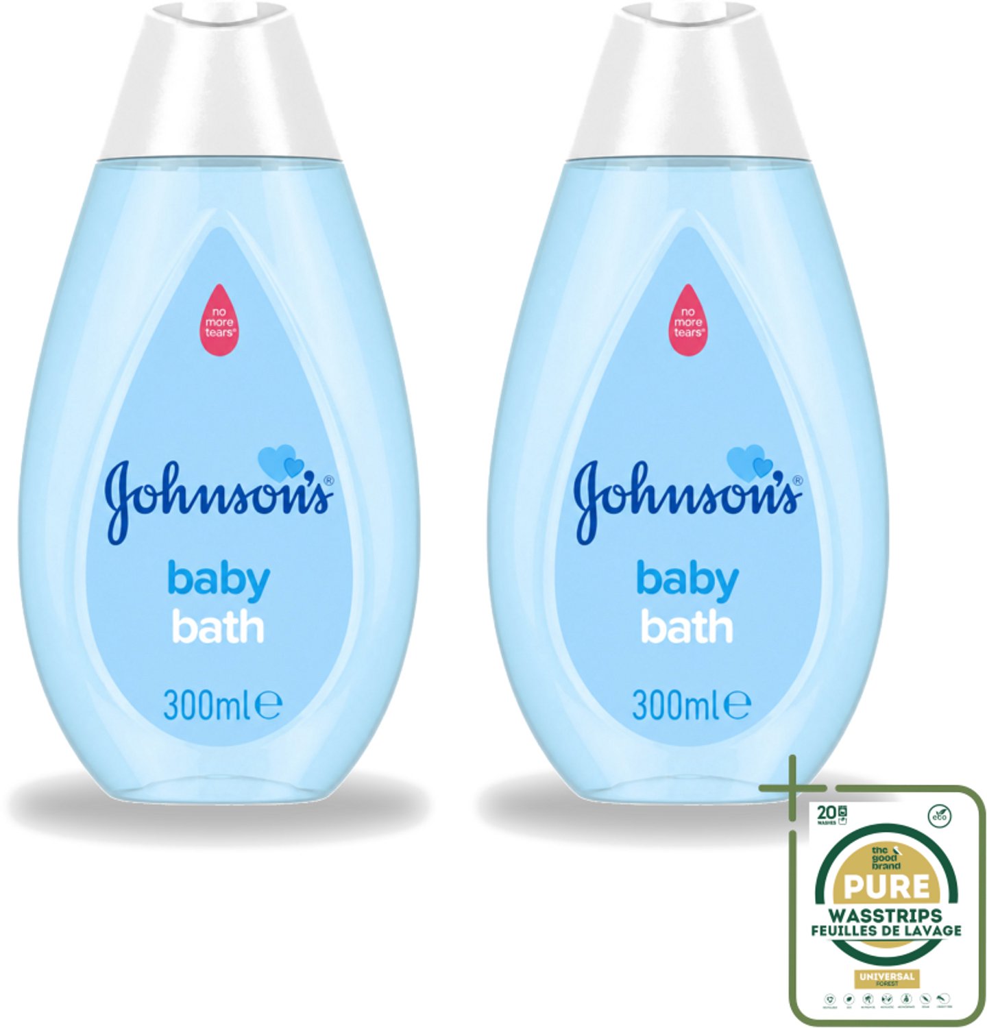 2 x Johnson's - Baby Bath - Puur & Zacht - 300 ml - Wasstrips - Baby Bad - Baby Zeep - Babyhuid Verzorging - Zachte Babyzeep - Milde Babyzeep