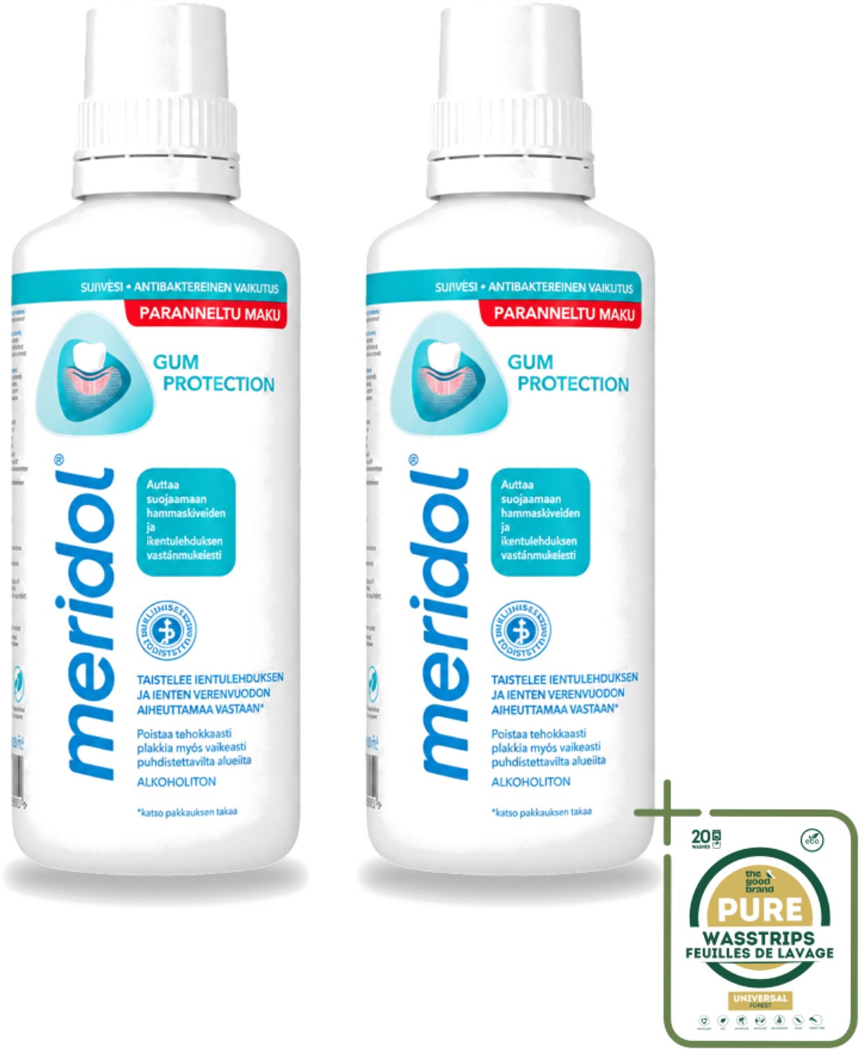 2 x Meridol - Mondspoeling - Dagelijkse Mondverzorging - Voorkomt Tandvleesproblemen - 400 ml - Wasstrips - Mondspoeling - Tandvleesverzorging - Tandvleesproblemen - Mondhygiëne - Plaquebacteriën