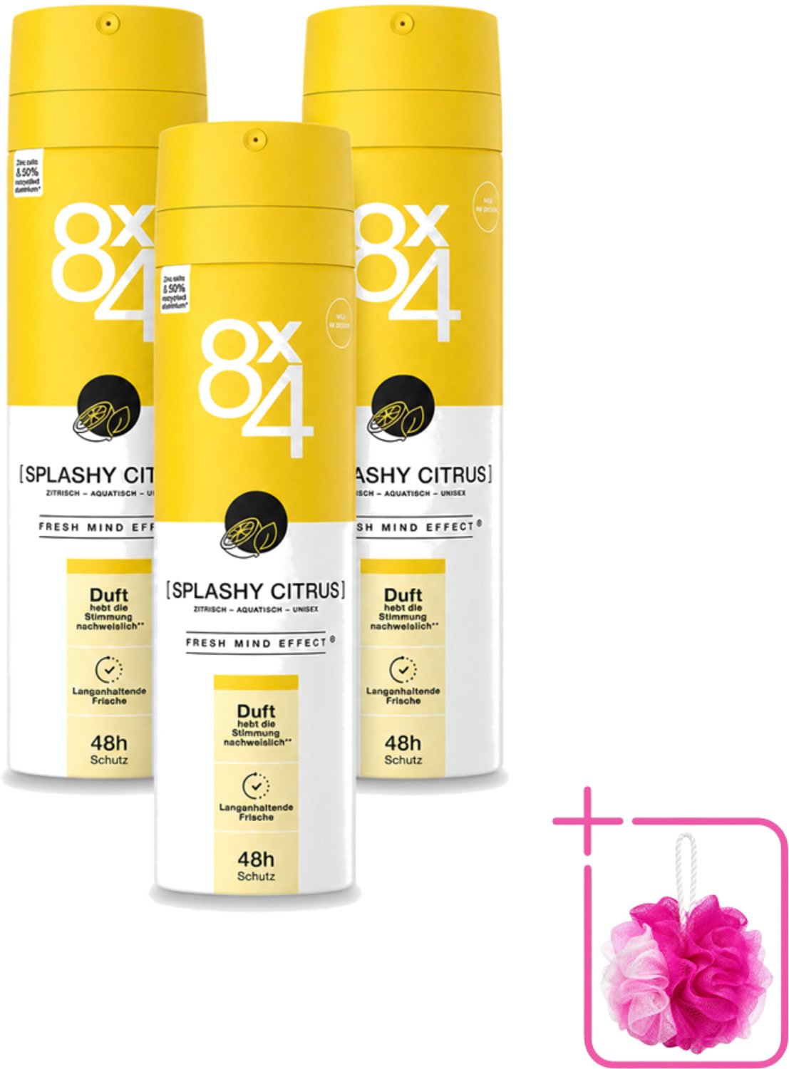 3 x 8 x 4 Deospray - Splashy Citrus - Deodorant - Citrusgeur - 150 ml - Bulkverpakking - Citrusgeur - Douchemop - Deodorant