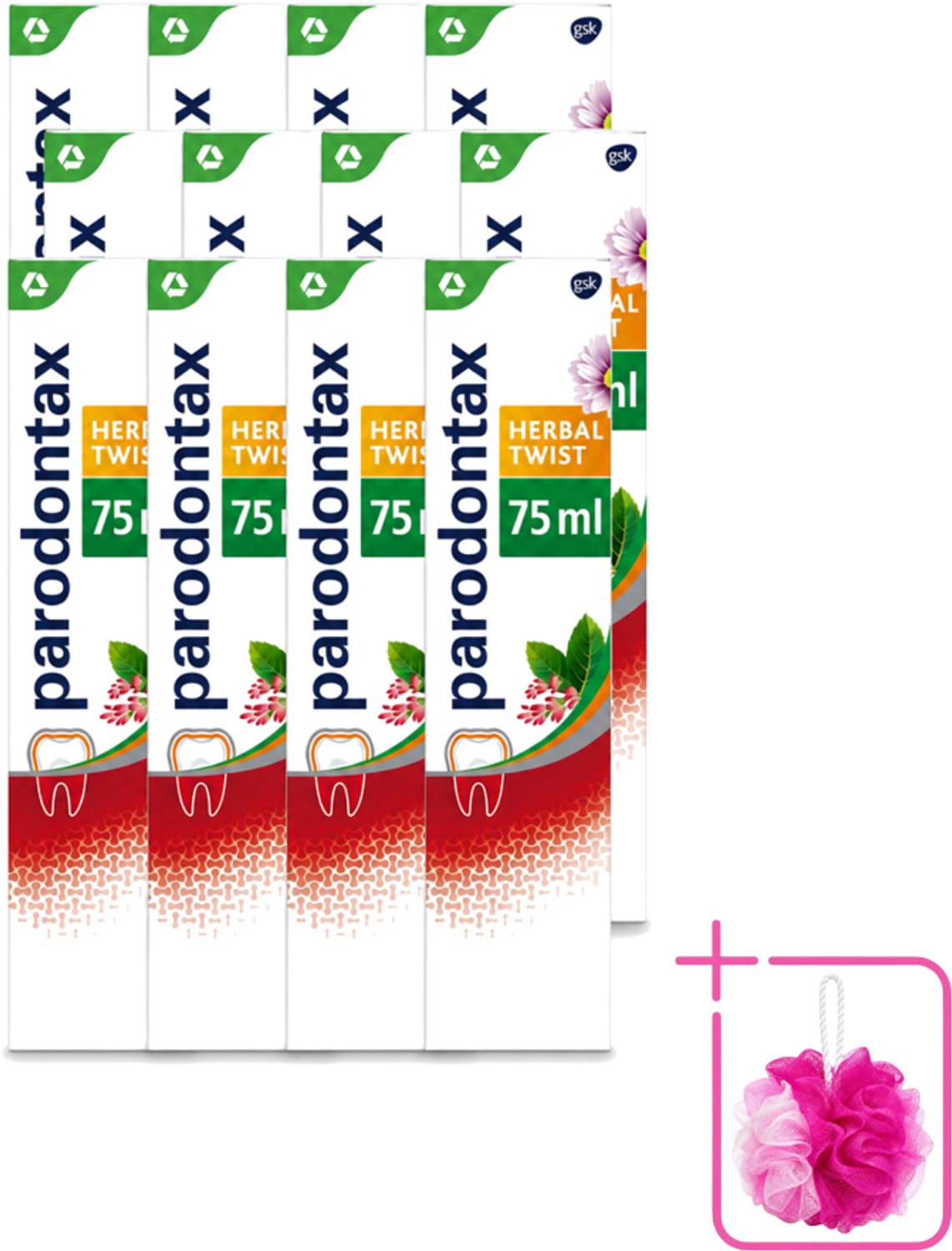 12 x Parodontax - Tandpasta - Herbal Twist - Ginger & Mint - 75ml - Bulkverpakking - Tandpasta - Douchemop - Bloedend tandvlees