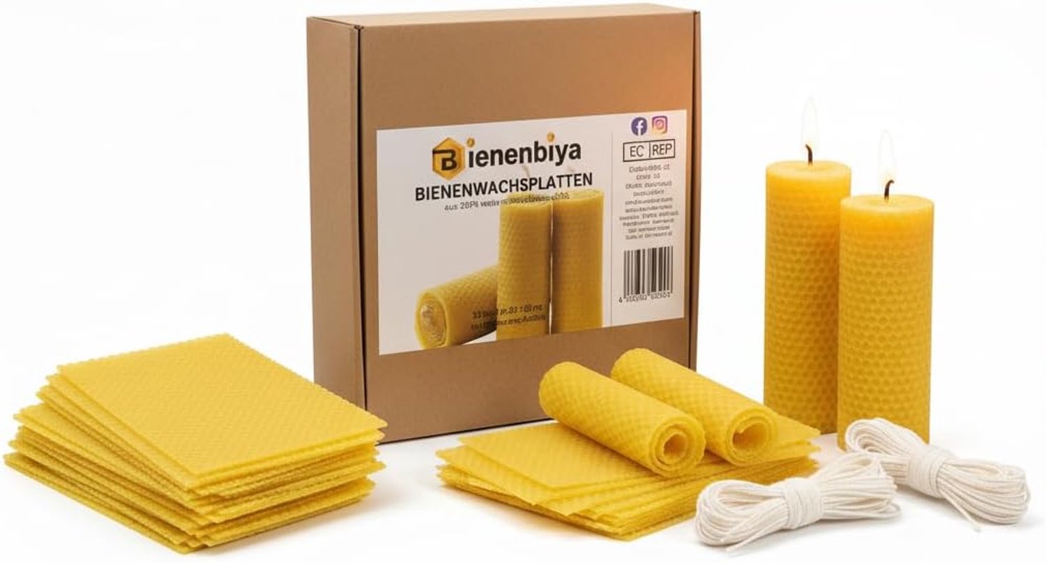 Natural Beeswax Plates for Candles, Pack of 12, 20 x 20 cm, Yellow Wax Plates with Cotton Wick, DIY Candles, Beeswax - ShopVlot