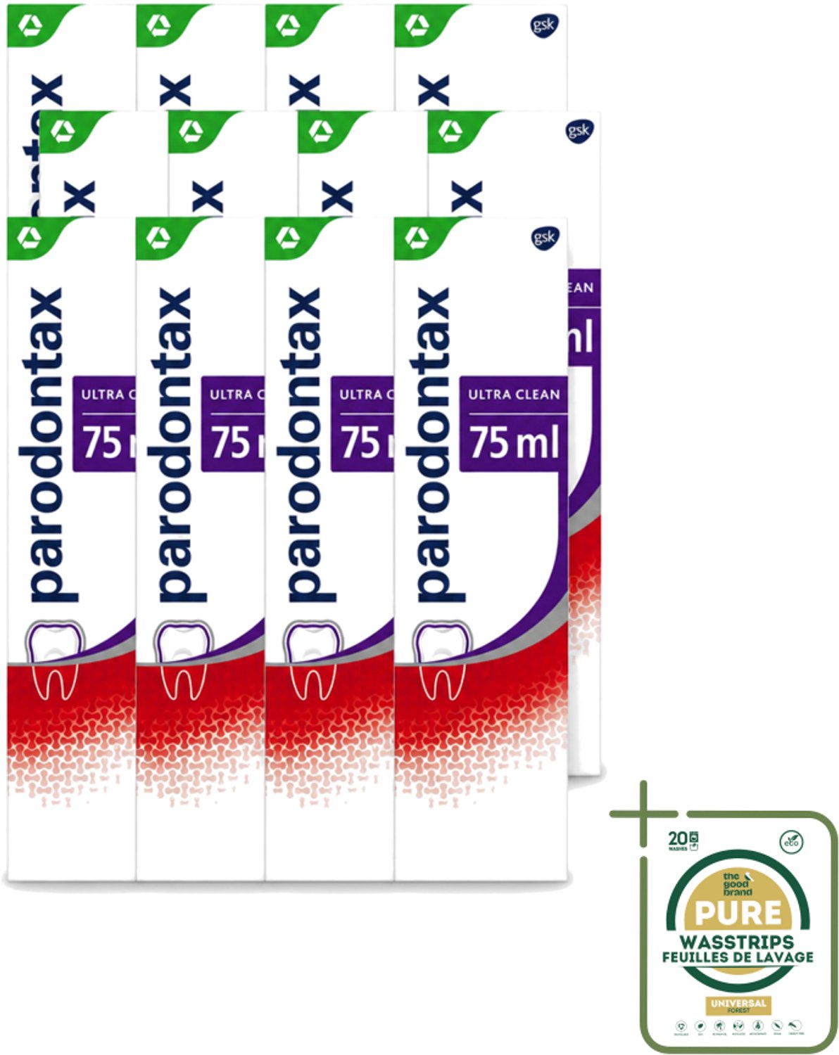 12 x Parodontax – Tandpasta – Ultra Clean – Bloedend Tandvlees – 75 ml - Wasstrips - Bloedend Tandvlees - Tandpasta - Tandvleesbescherming - Tandplak - Fluoride