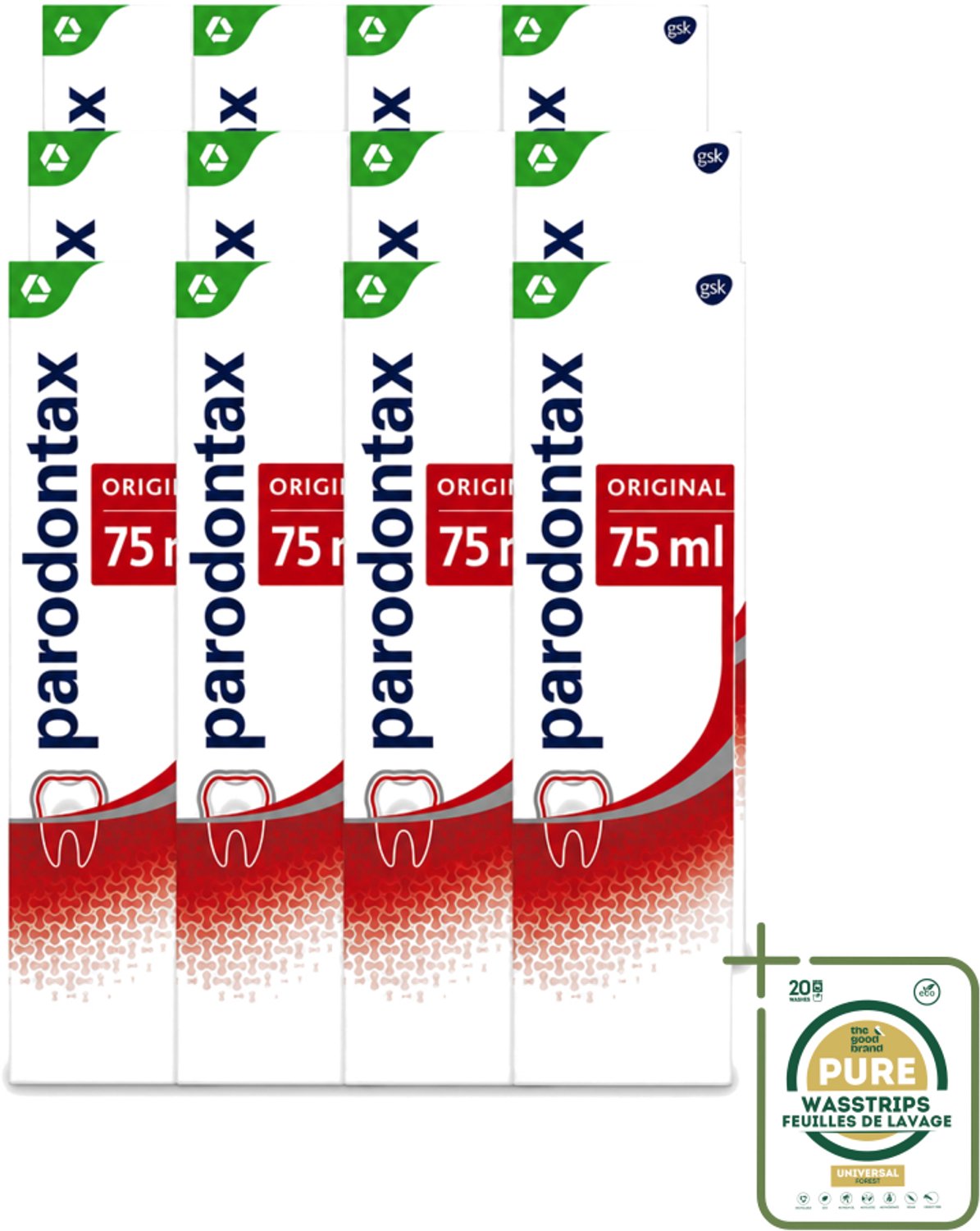 12 x Parodontax - Tandpasta - Original - 75ml - Wasstrips - Bloedend Tandvlees - Tandplak - Tandvleesproblemen - Tandpasta - Fluoride