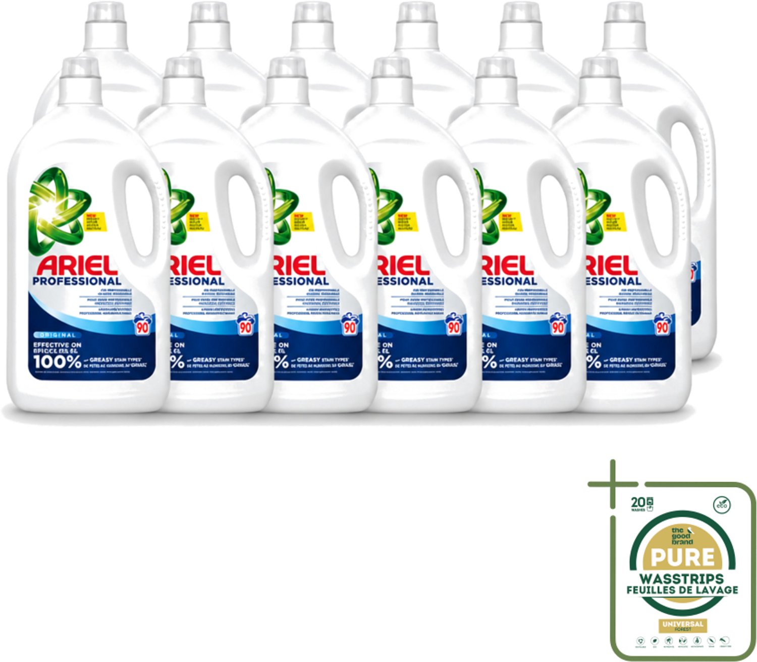 12 x Ariel – Vloeibaar Wasmiddel – Professional Regular - 90 wasbeurten - 4,05 L - Wasstrips - Vloeibaar Wasmiddel - Witte Was - Stralend Wit - Vlekken Verwijderen - Frisse Geur