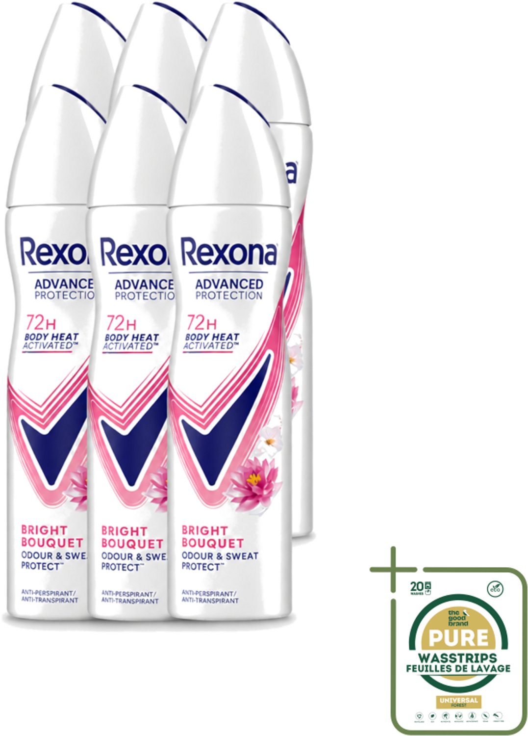 6 x Rexona – Deodorant Spray – Advanced Protection Bright Bouquet – 150 ml - Anti-transpirant Spray - Zweetvermindering - Lichaamsgeur - 72 Uur Bescherming - Body Heat Activated