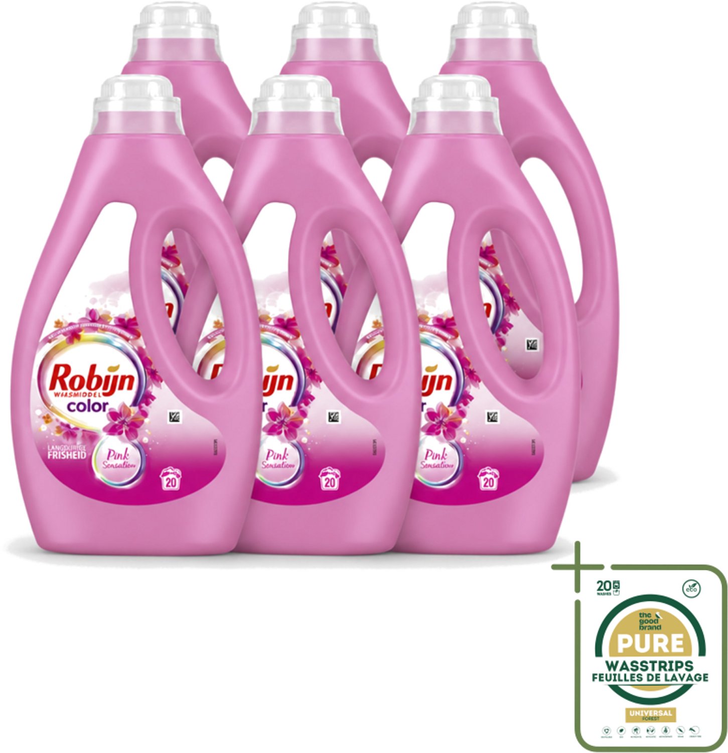 6 x Robijn – Vloeibaar Wasmiddel – Color Pink Sensation – 20 wasbeurten - Wasstrips - Kleurverzorging - Frisheid - Geur - Wasmiddel - Bonte Was