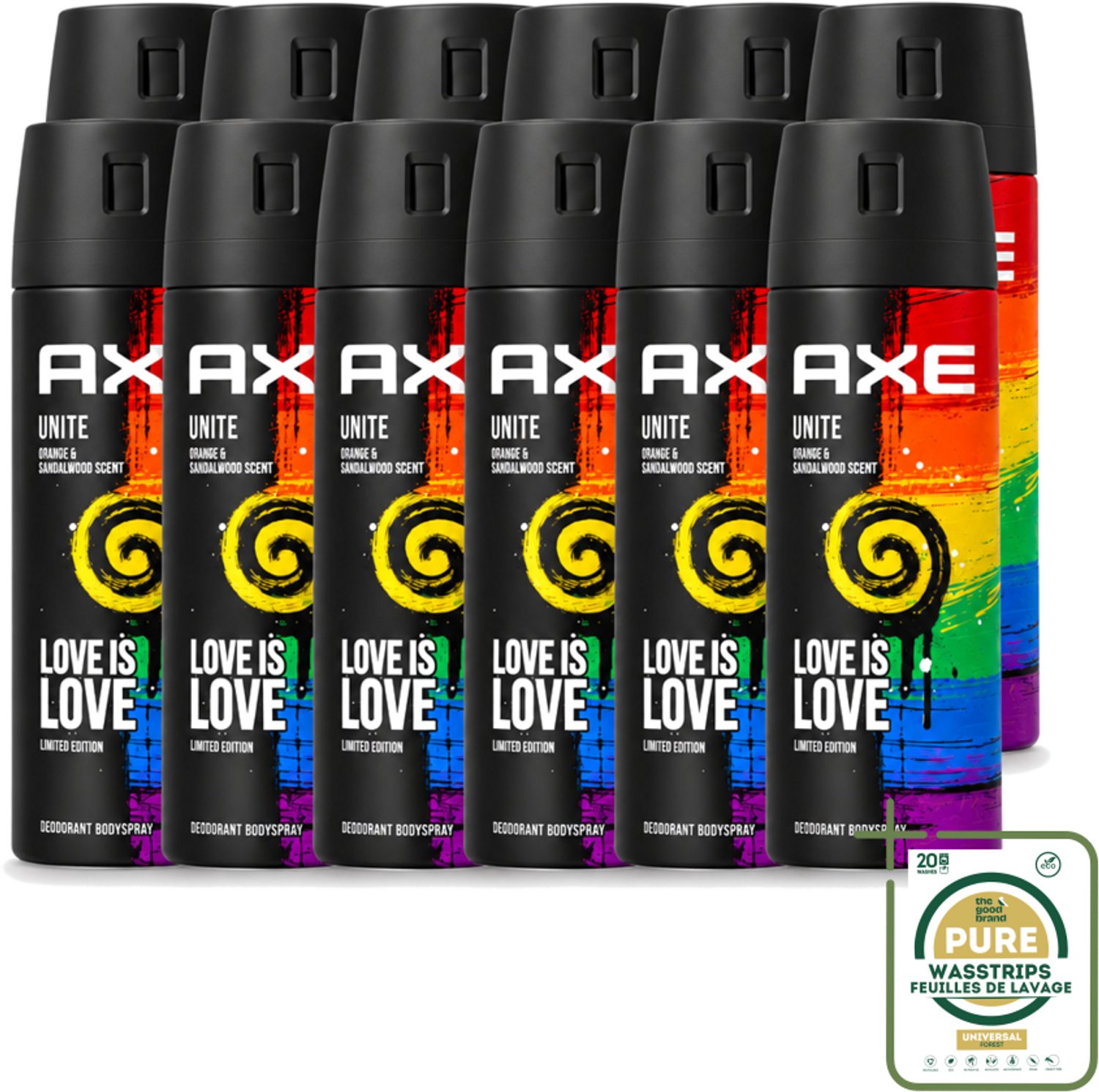 12 x Axe – Deodorant Spray – Unite – 150 ml - Wasstrips - Deodorant Spray - Mannelijke Geur - Zweetgeur Bescherming - Frisse Geur - Dagelijks Gebruik