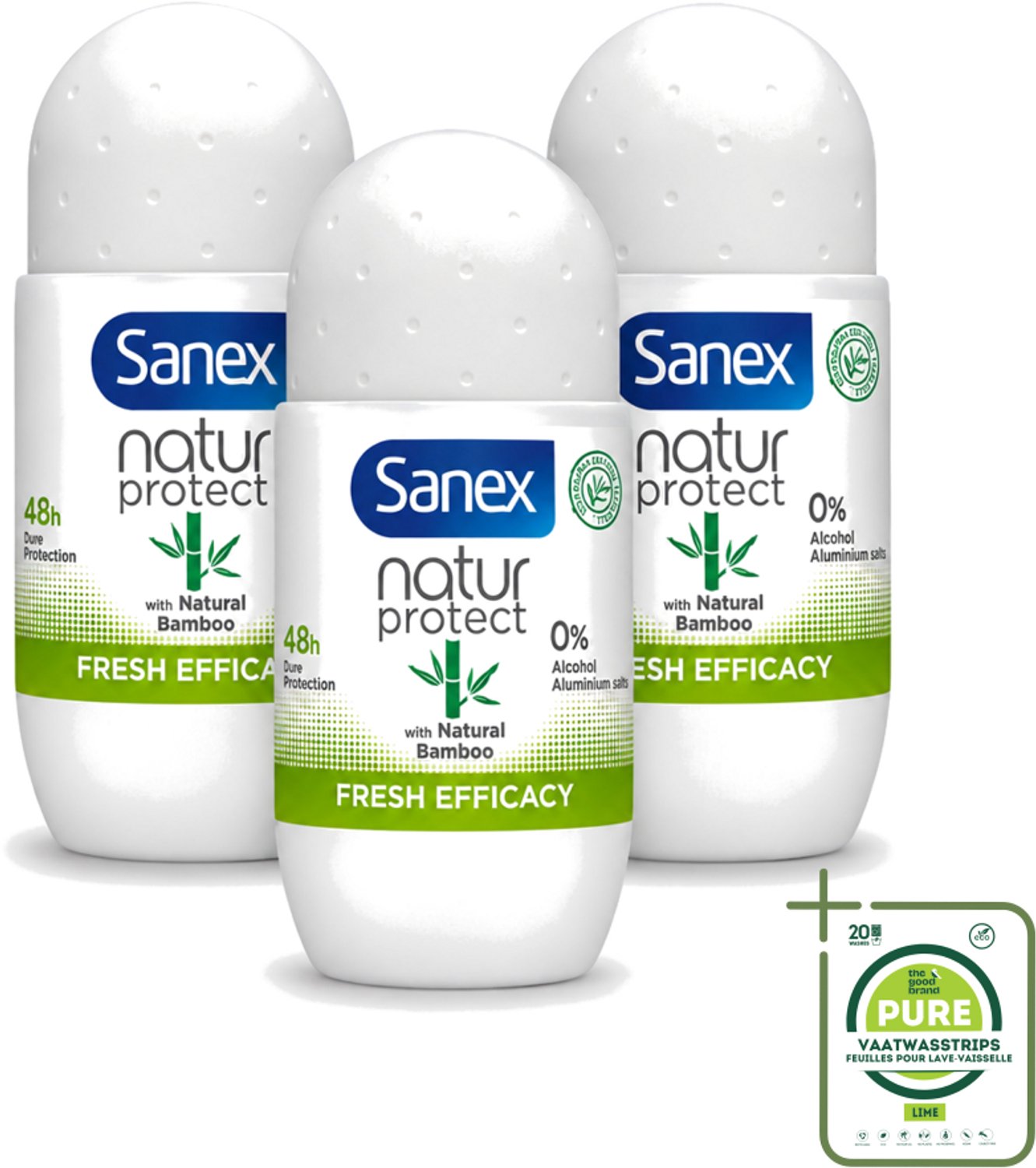 3 x Sanex – Deo Roll-on – Bamboo Fresh Efficacy – 50 ml - Grootverpakking - Deodorant Roll-on - Bamboe Geur - Natuurlijke Frisheid - Huidcomfort - Geurcontrole