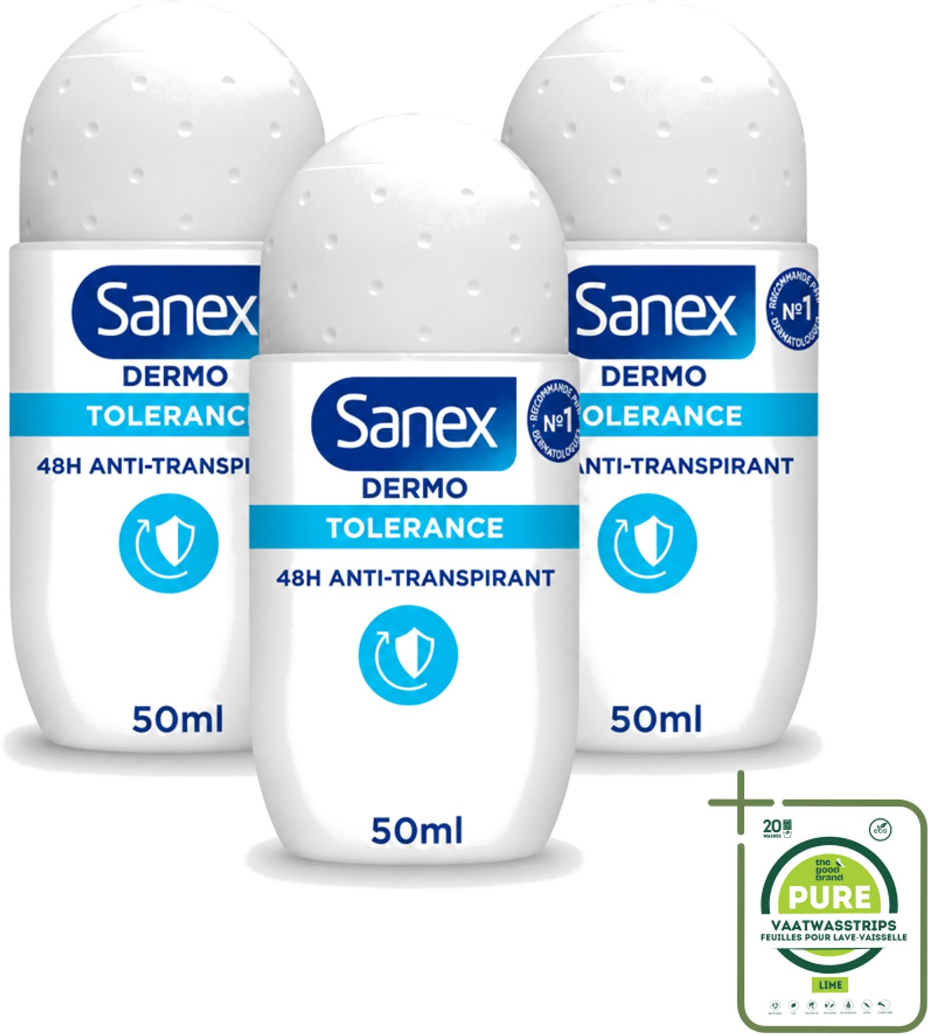 3 x Sanex – Deo Roll-on – Dermo Tolerance – 50 ml - Grootverpakking - Gevoelige Huid - Allergie - Huidverdraagzaamheid - Hypoallergen - Deodorant
