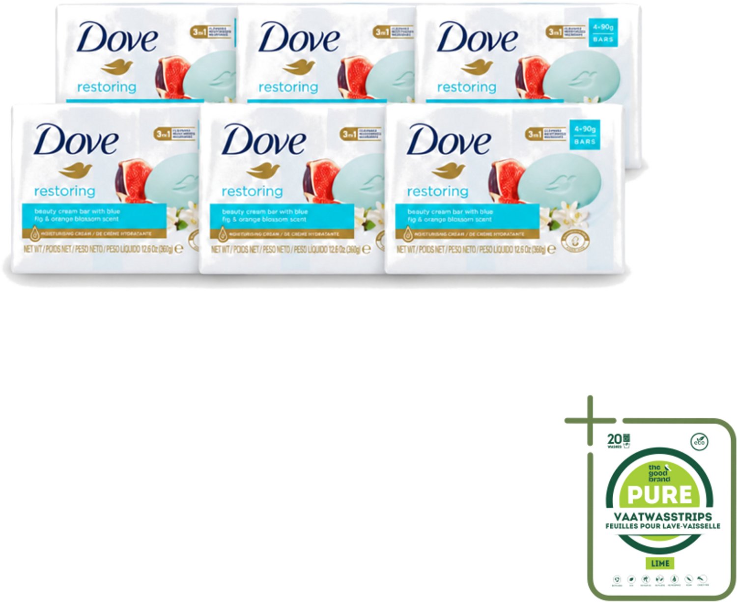 6 x Dove – Zeep – Go Fresh Restore – 4 x 90 g - Grootverpakking - Vaatwasstrips - Zeep - Handen Reinigen - Lichaam Reinigen - Frisse Geur - Mild Reinigen