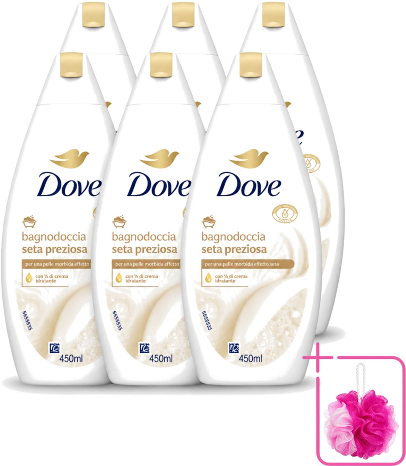 6 x Dove – Douchegel – Nourishing Silk – 450 ml - Bulkverpakking - Douchegel zijdezacht - Douchemop - Huid verzorging