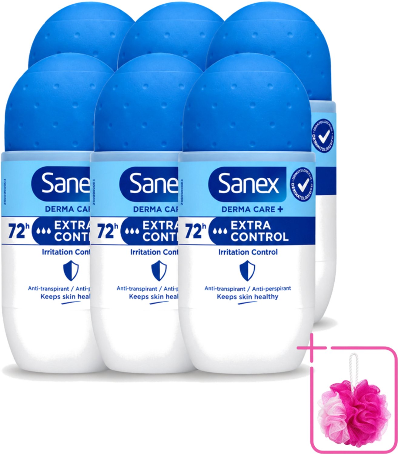 6 x Sanex – Deo Roll-on – Dermo Extra Control – 53 ml - Bulkverpakking - Anti-transpirant - Zweetvermindering