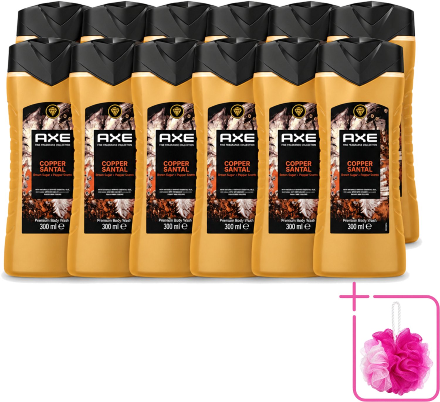 12 x Axe – Douchegel – Copper Santal – 300 ml - Bulkverpakking - Douchegel - Douchemop - Koper