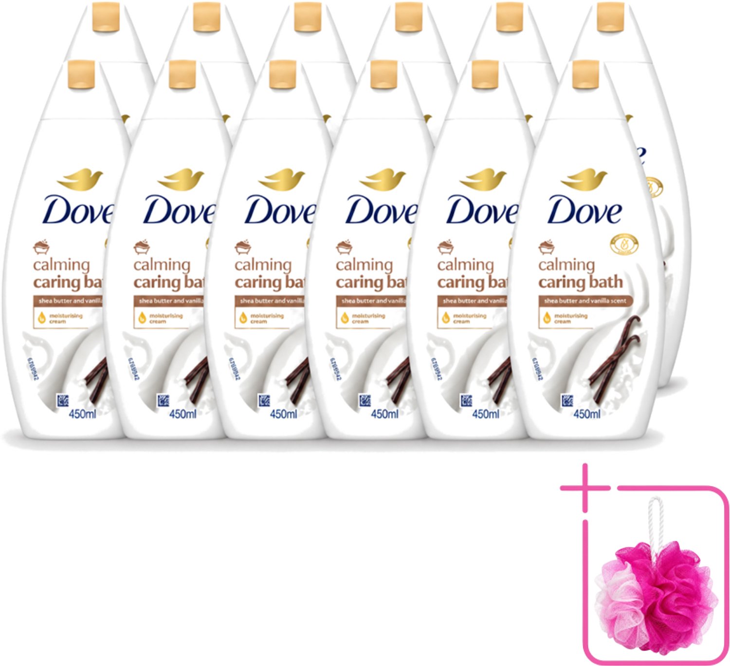 12 x Dove – Badcrème – Sheaboter & Vanille – 450 ml - Bulkverpakking - Badcrème - Douchemop - Sheaboter