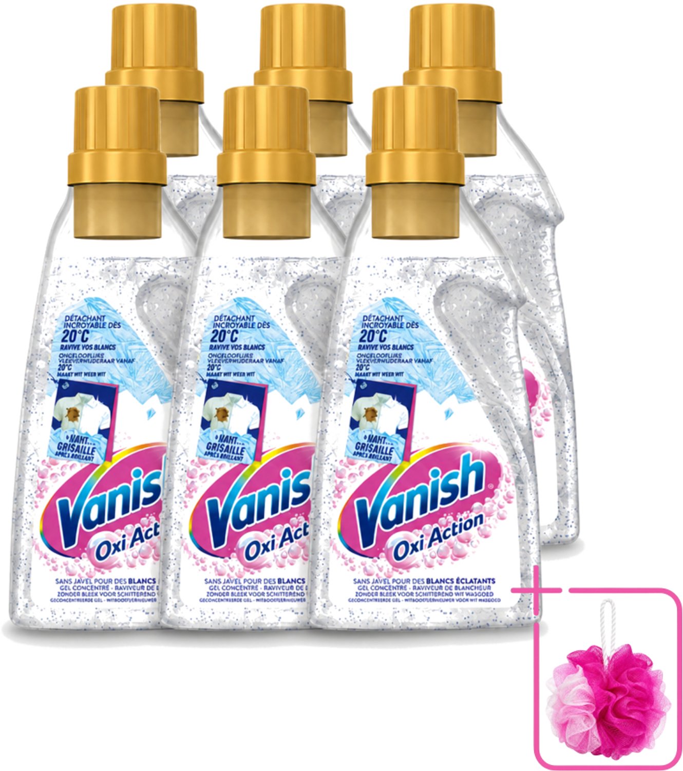 6 x Vanish – Wasbooster Gel – Oxi Action Whitening – 750 ml - Bulkverpakking - Wasbooster - Douchemop - Witte was