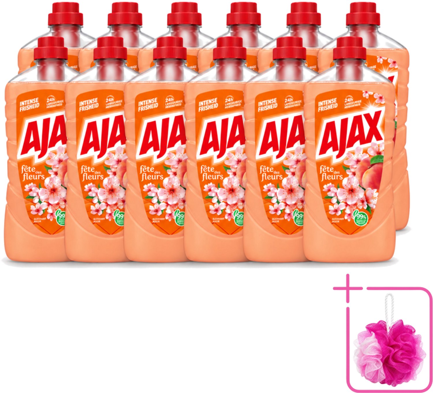 12 x Ajax – Allesreiniger – Perzik – 1000 ml - Bulkverpakking - Allesreiniger - Douchemop - Reinigen