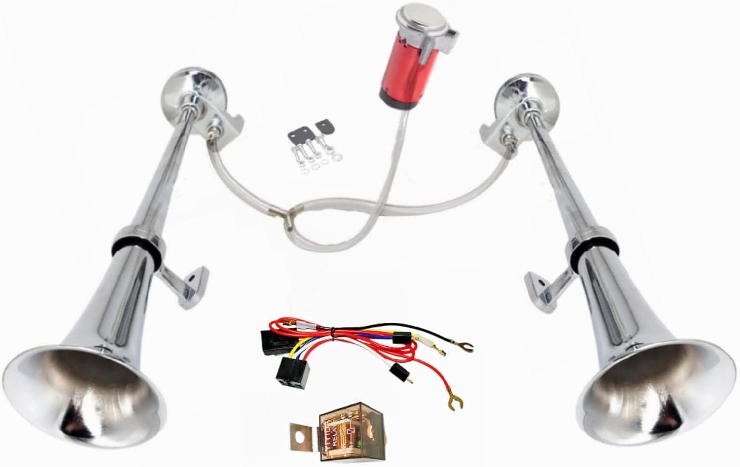 Car Air Horn Truck Horn 24V Ship Horn Car Horn Twin Horn Double Tube Zinc Chrome Silver 170Db Car Horn Electric Horn - ShopVlot