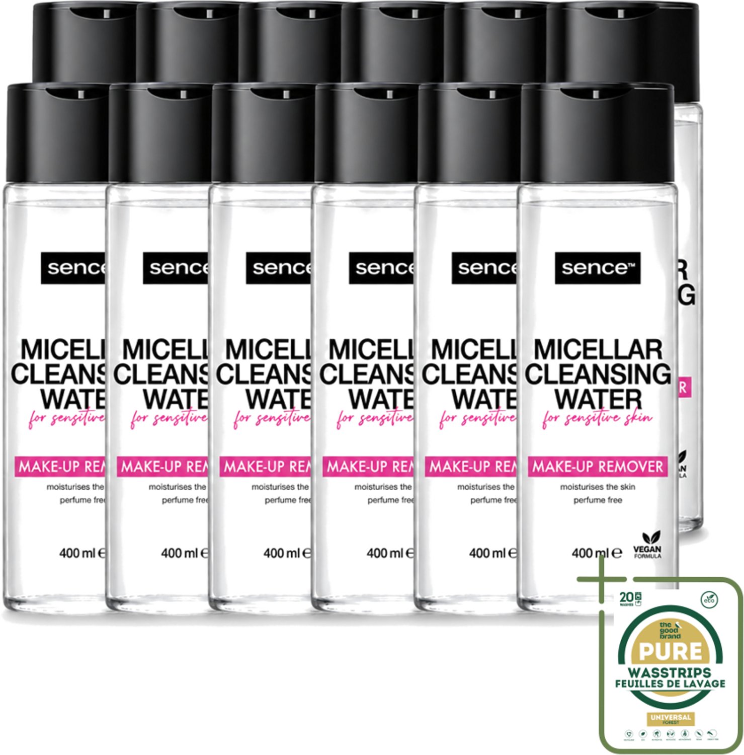 12 x Sence - Gevoelige Huid - Micellair Water - Make-up Remover - 400 ml - Wasstrips - Gevoelige Huid - Make-up Remover - Micellair Water - Hypoallergenisch - Parfumvrij