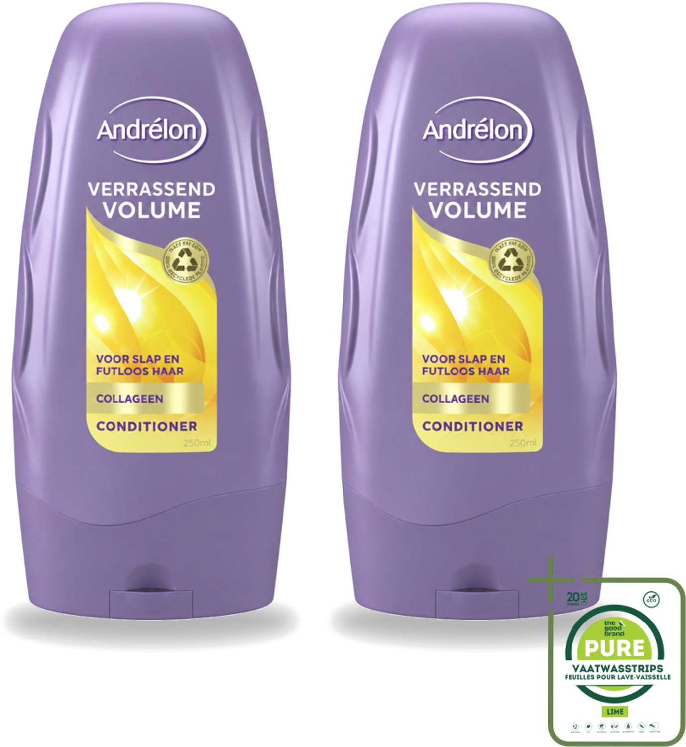 2 x Andrélon - Verrassend Volume - Conditioner - Luchtig & Vol Haar - 250 ml - Grootverpakking - Vaatwasstrips - Volume - Haarkleur - Haartype - Haartype - Haartype