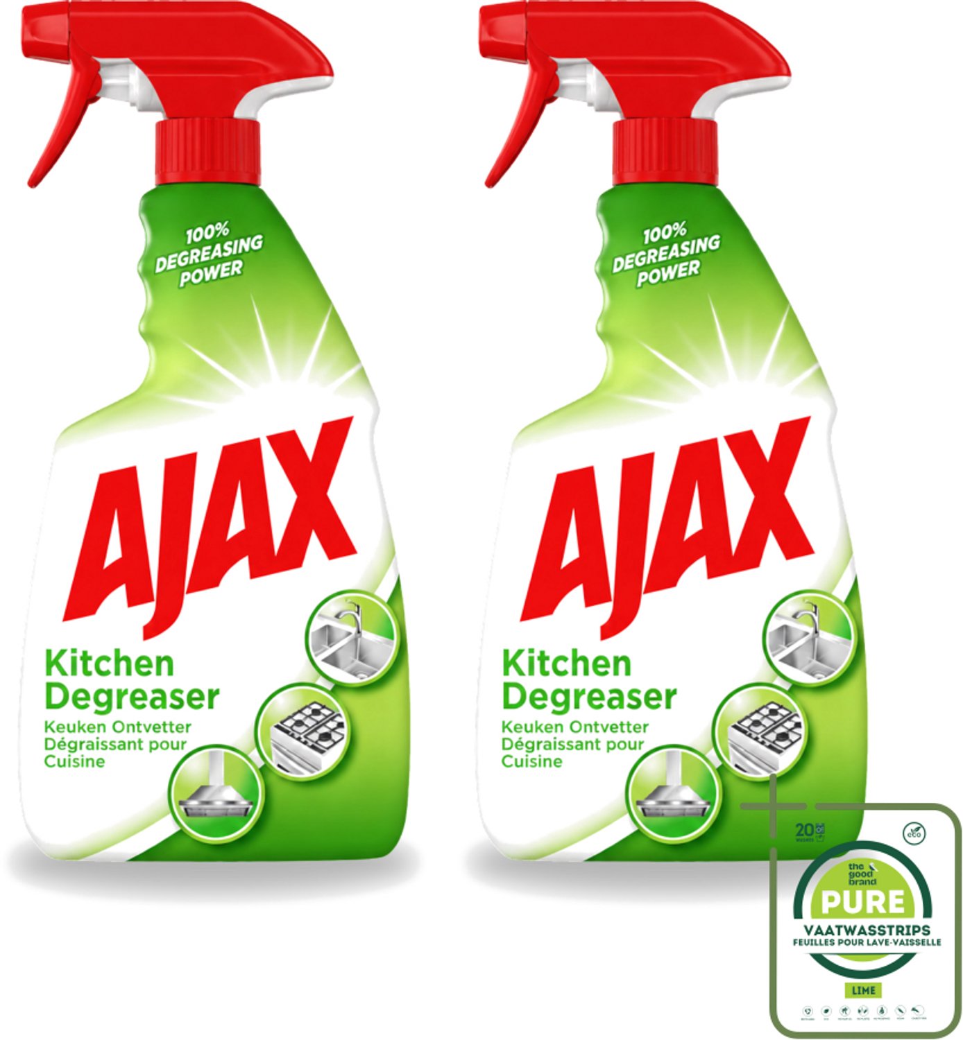 2 x Ajax - Keuken Ontvetter Spray - Verwijdert Hardnekkig Vet - 750 ml - Grootverpakking - Keuken Reinigen - Vet Verwijderen - Keuken Ontvetter - Ontvetter Spray - Keuken Schoonmaken
