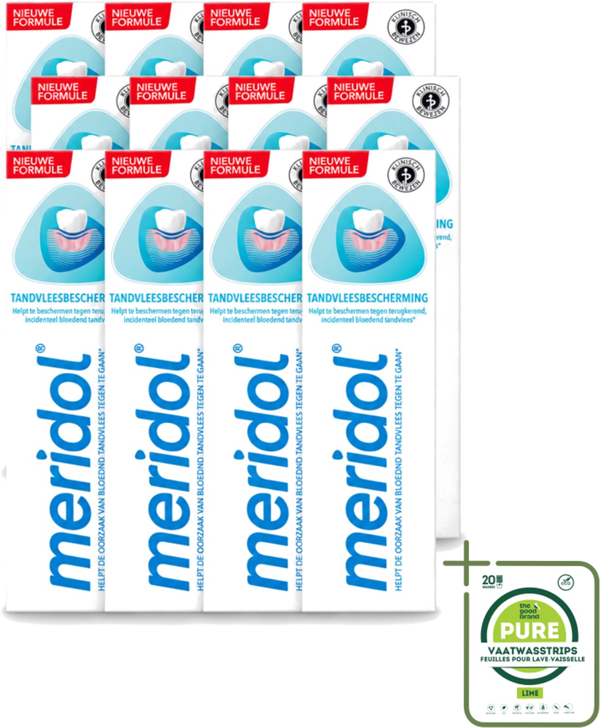 12 x Meridol - Tandpasta - Dagelijkse Tandverzorging - Beschermt tegen Tandvleesproblemen - 75 ml - Grootverpakking - Vaatwasstrips - Tandpasta - Tandvlees - Tandgezondheid - Geïrriteerd Tandvlees - Mondverzorging