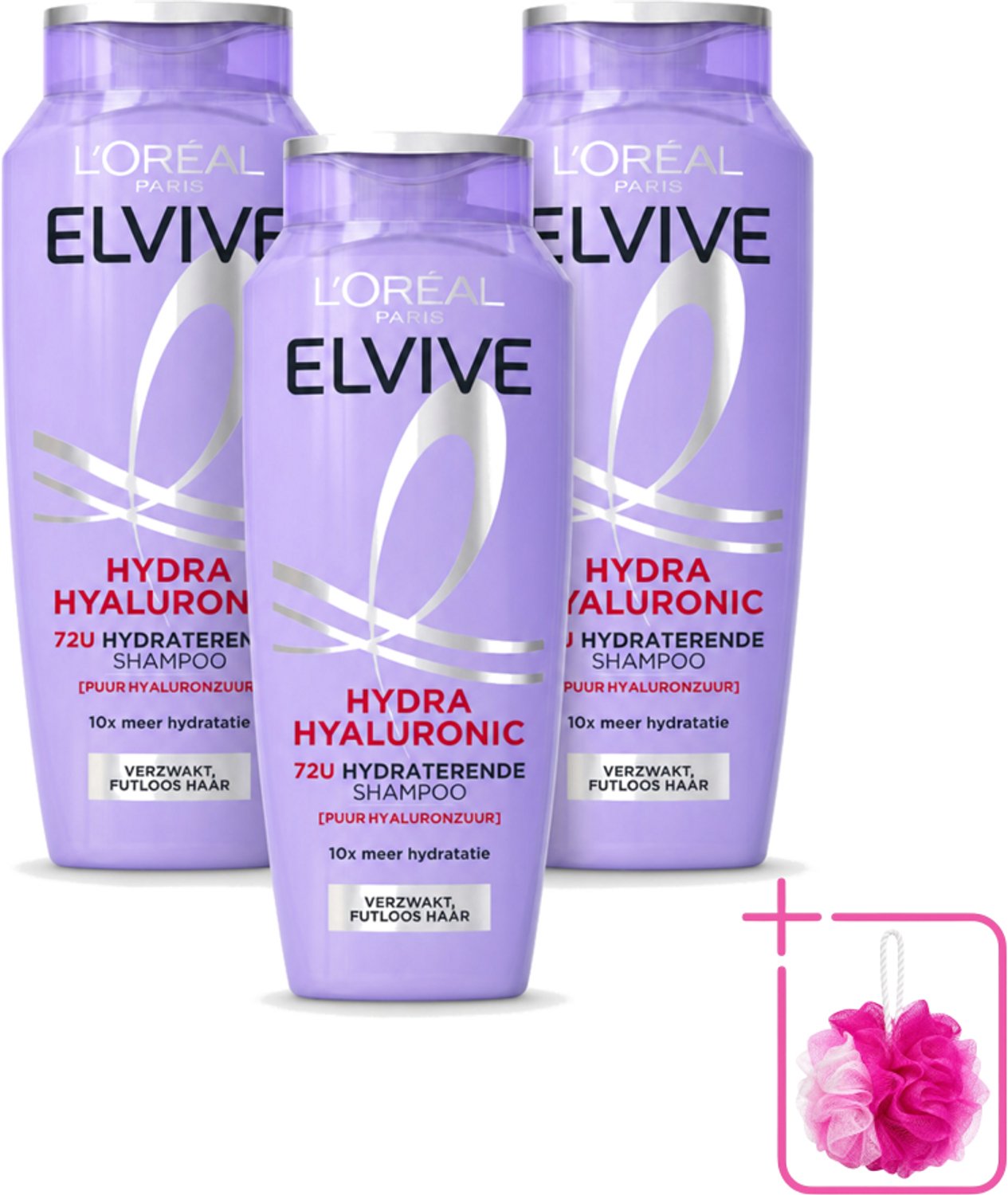 3 x L’Oréal Paris Elvive – Shampoo – Hydra Hyaluronic – Hydraterend – 250 ml - Bulkverpakking - Hydra hyaluronzuur shampoo - Douchemop - Droog haar