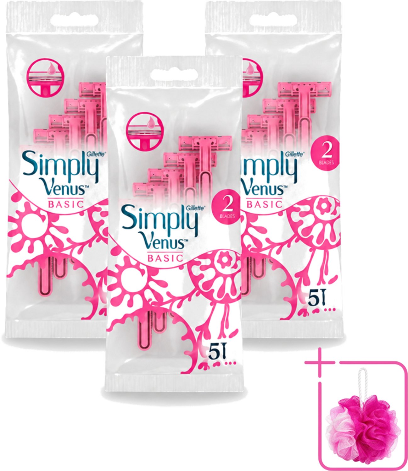 3 x Gillette Simply Venus – Wegwerpscheermesjes – Basic – 5 mesjes - Bulkverpakking - Scheermesje vrouw - Scheermesje voor vrouwen