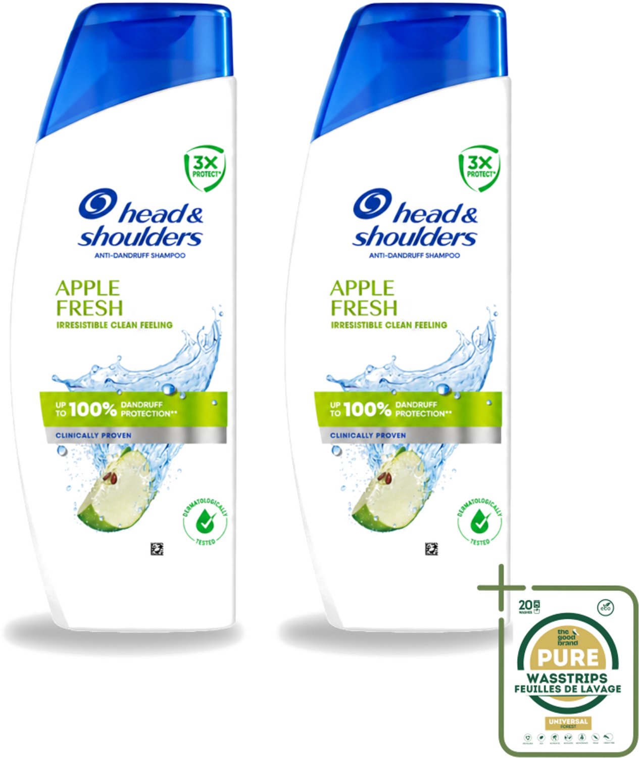 2 x Head & Shoulders - Shampoo - Apple Fresh - 250ml - Wasstrips - Roosvrij Haar - Fris Haar - Appelgeur Shampoo - Anti-roos Shampoo - Hoofdhuid Verzorging