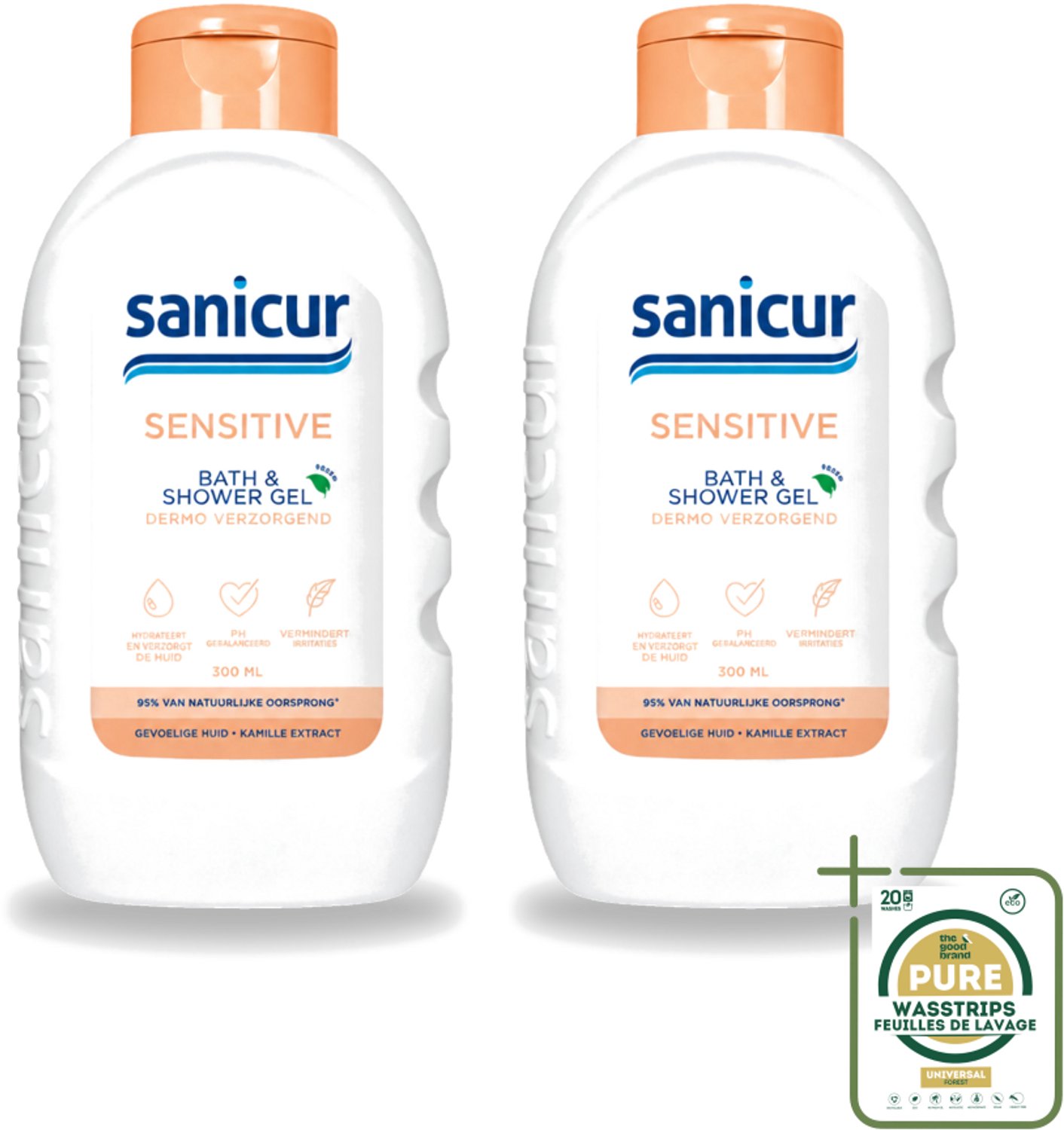 2 x Sanicur – Bad & Douchegel – Sensitive – 300 ml - Wasstrips - Gevoelige Huid - Bad En Douchegel - Milde Reiniging - Droge Huid - Kamille Extract