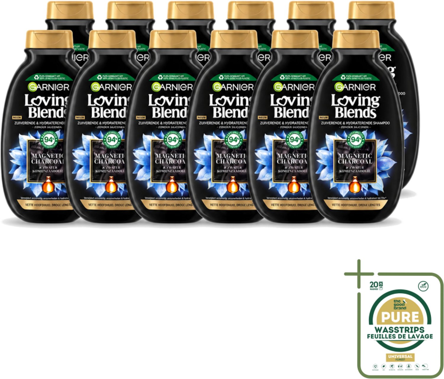 12 x Garnier - Loving Blends - Shampoo - Magnetic Charcoal - Vette Hoofdhuid & Droge Lengtes - 300 ml - Wasstrips - Shampoo Voor Vette Hoofdhuid - Shampoo Voor Droge Haar - Zuivering Voor Hoofdhuid - Hydraatatie Voor Haar - Charcoal Shampoo
