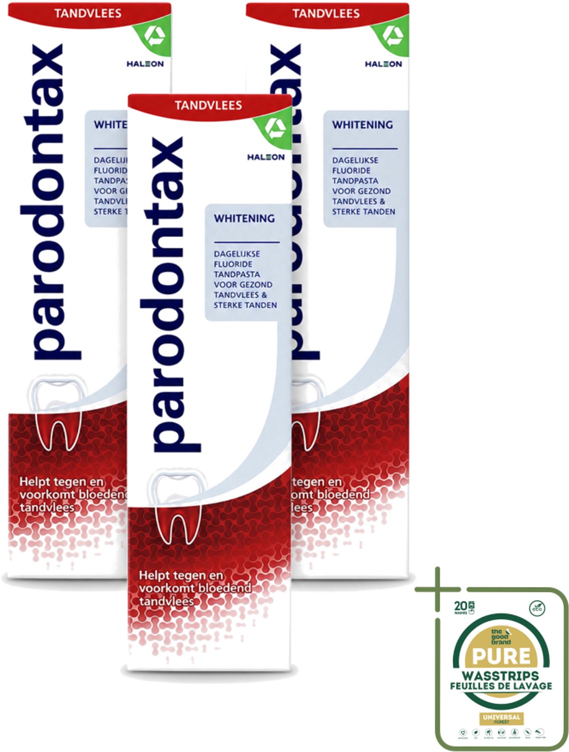 3 x Parodontax - Tandpasta - Whitening - 75ml - Wasstrips - Tandpasta - Tanden Witter Maken - Tandplak Verwijderen - Bloedend Tandvlees - Fluoride