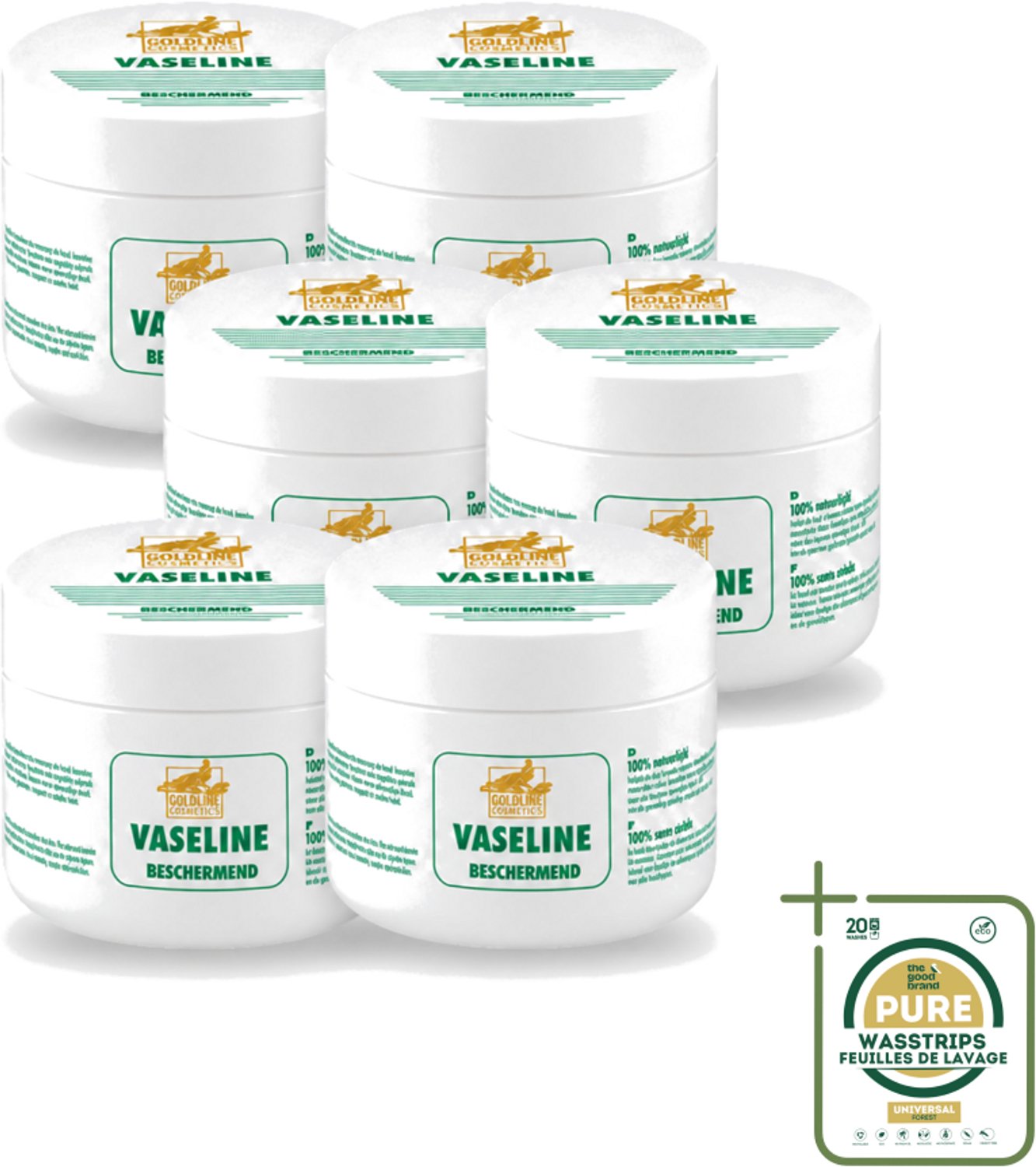 6 x Goldline - Vaseline - Huidverzorging - Beschermend & Hydraterend - 250 ml - Wasstrips - Huidverzorging - Hydratatie - Bescherming - Droge Huid - Uitdroging