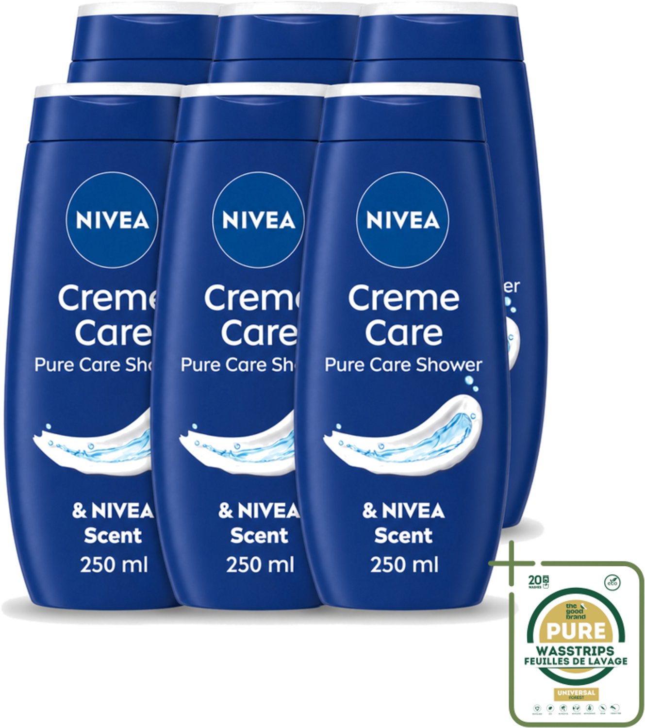 6 x Nivea - Douche Crème - Beschermend - Unieke Nivea Crème Geur - 250 ml - Wasstrips - Douchecrème - Verzorgende Crème - Hydraterende Crème - Beschermende Crème - NIVEA Crème